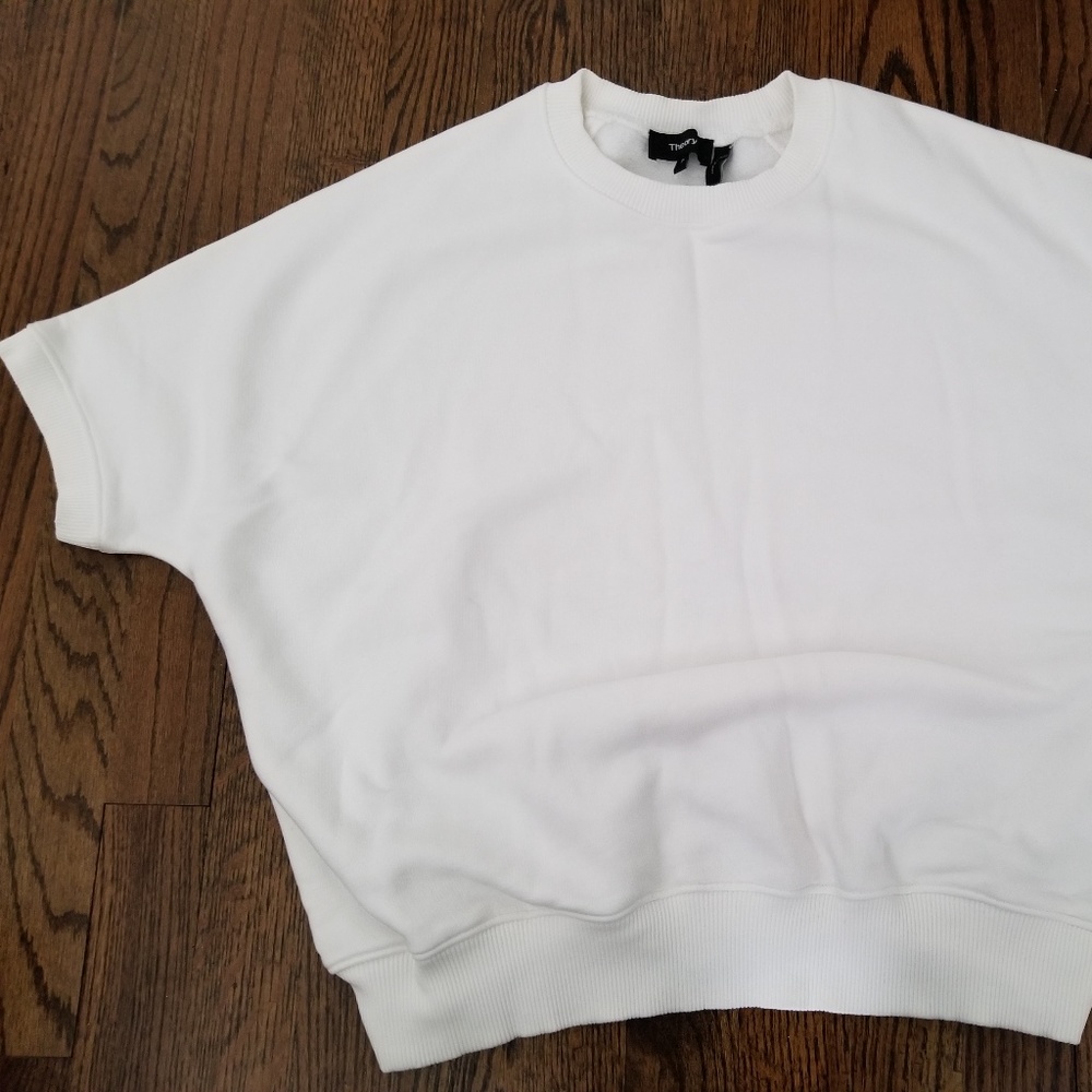 Theory Raglan Short Sleeve White Cotton Sweatshirt